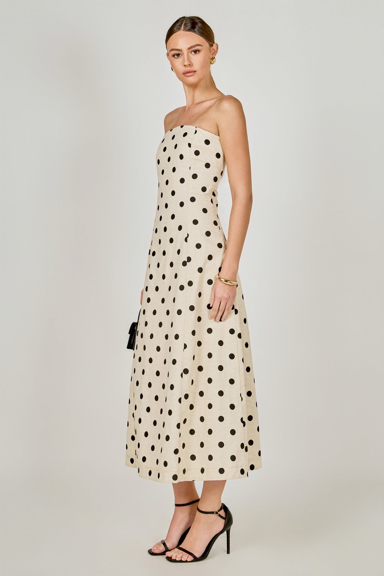 Polka Dot Linen Strapless Dress