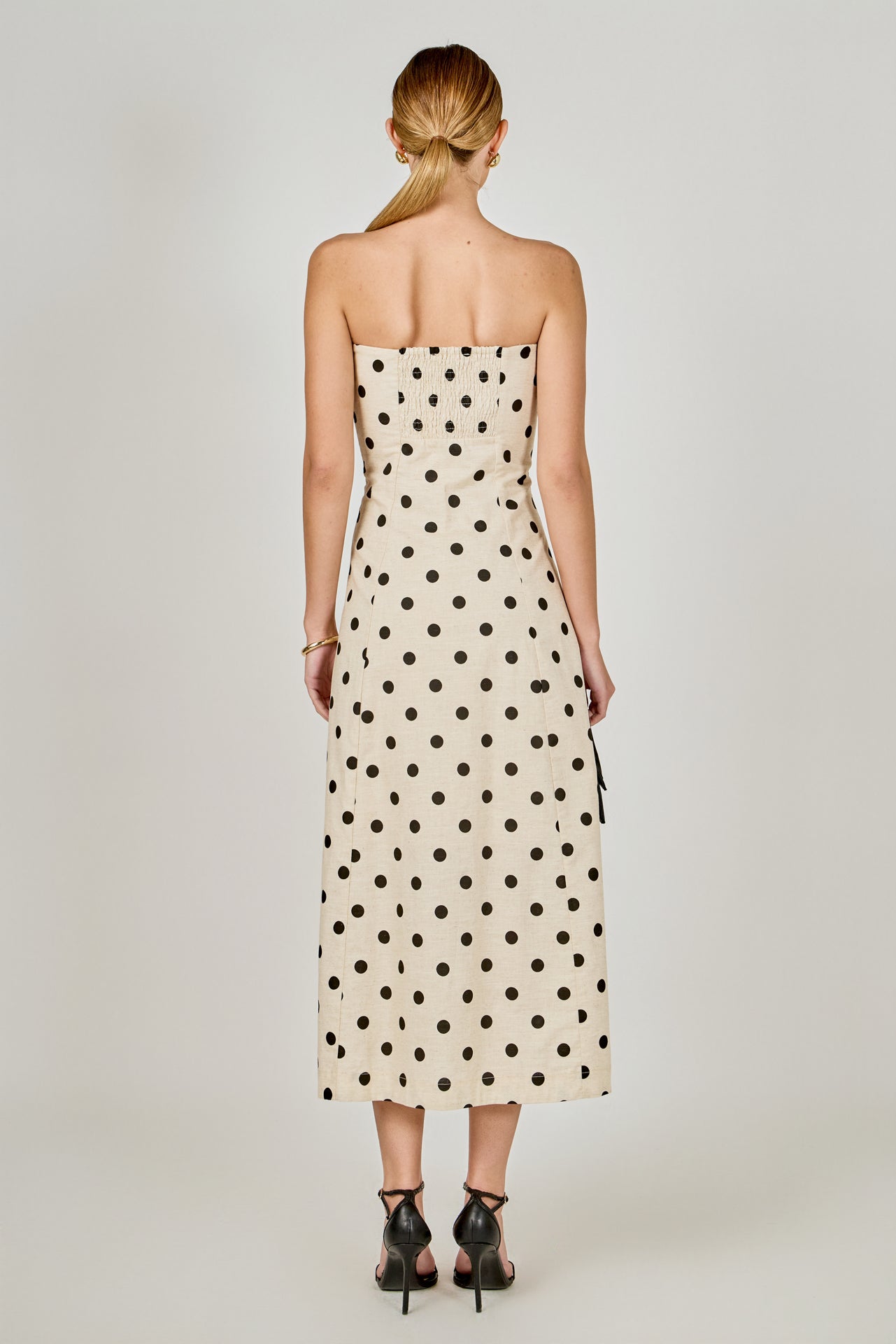 Polka Dot Linen Strapless Dress
