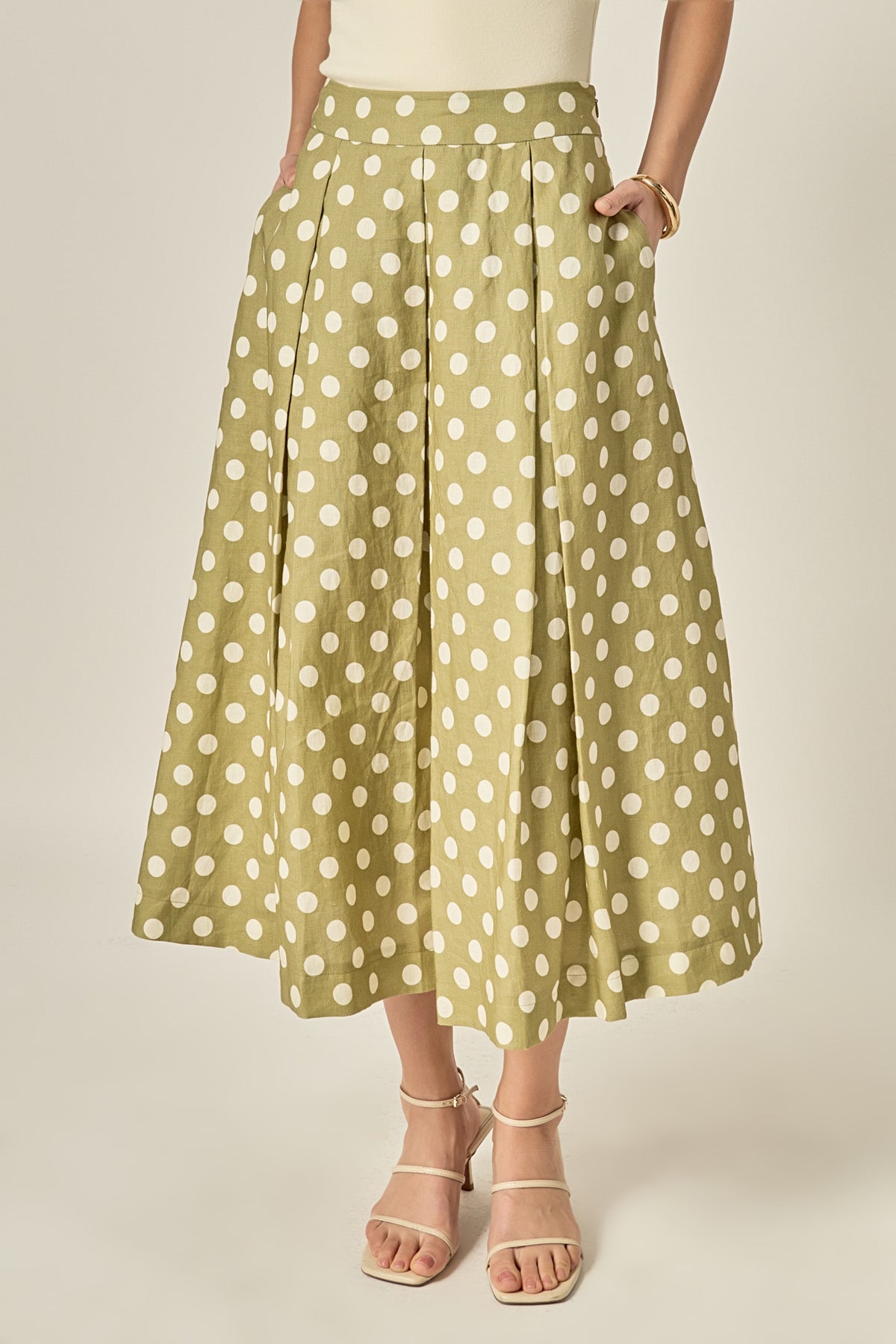 Linen Polka Dot Midi Full Skirt
