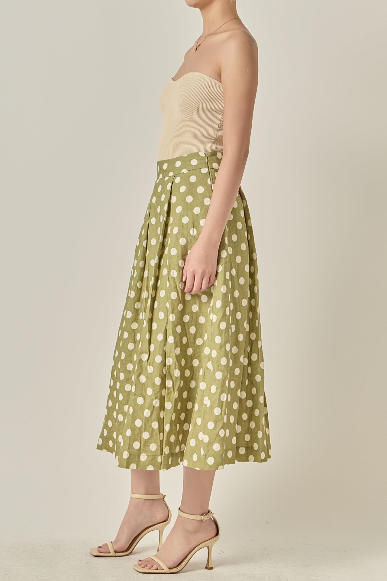 Linen Polka Dot Midi Full Skirt