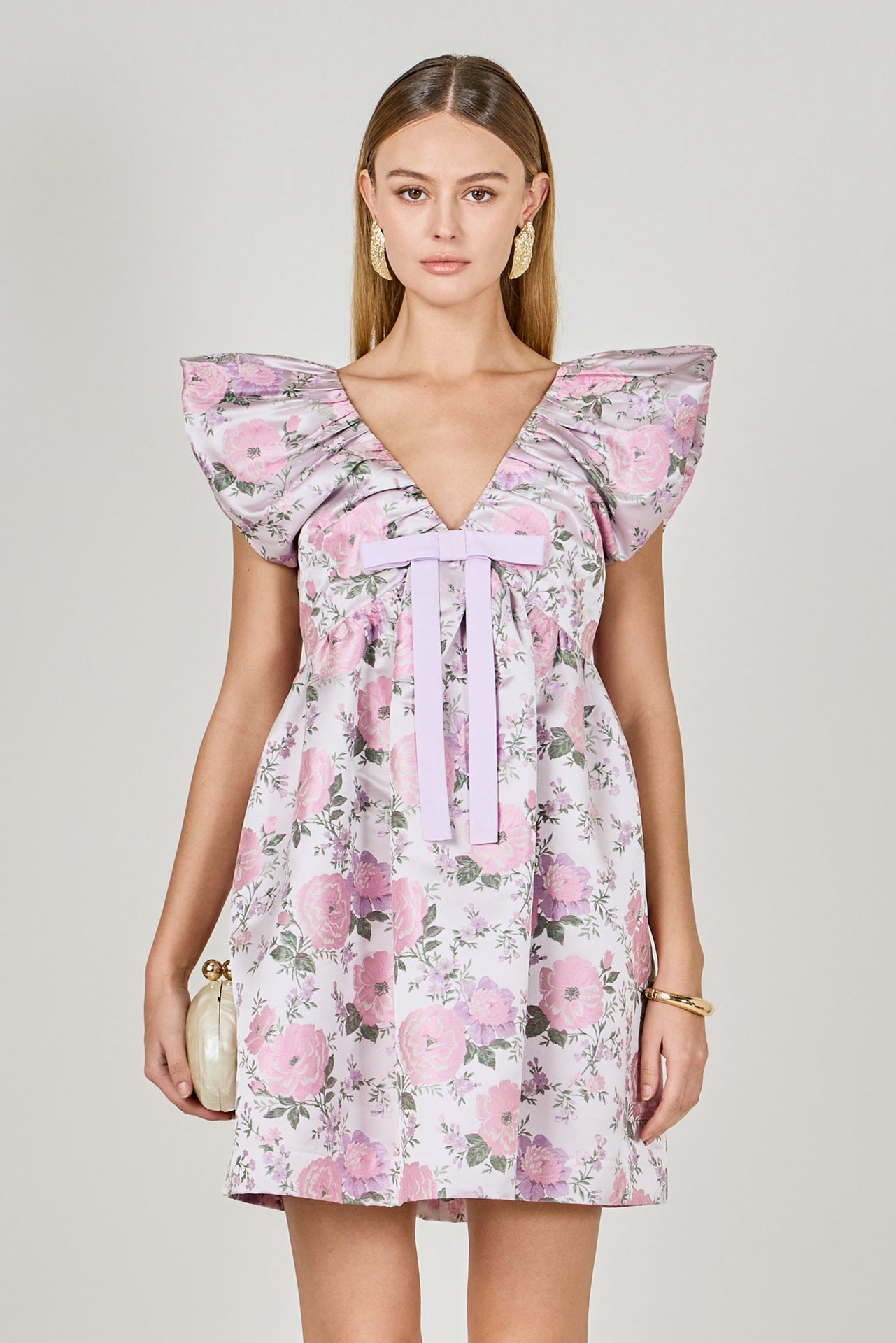 Jacquard with Bow Mini Dress