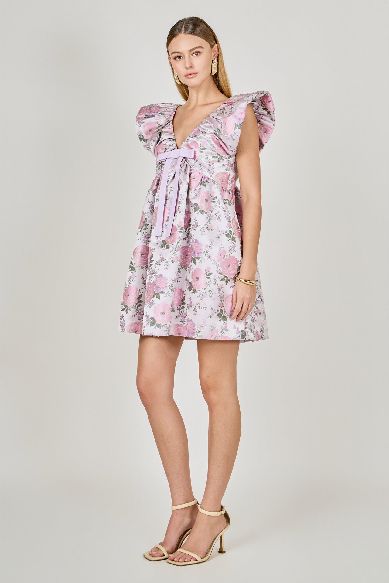 Jacquard with Bow Mini Dress