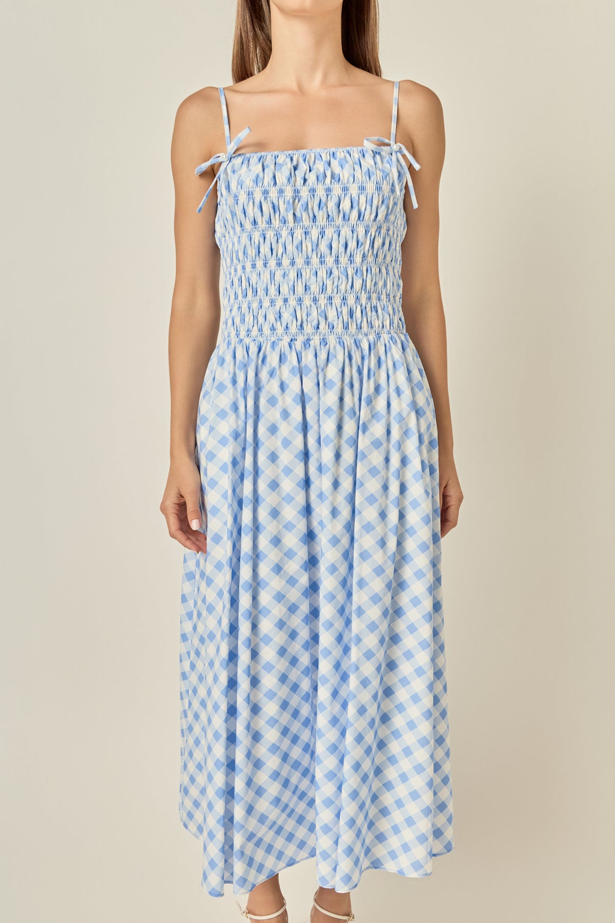 Checked Smocked Midi Dress