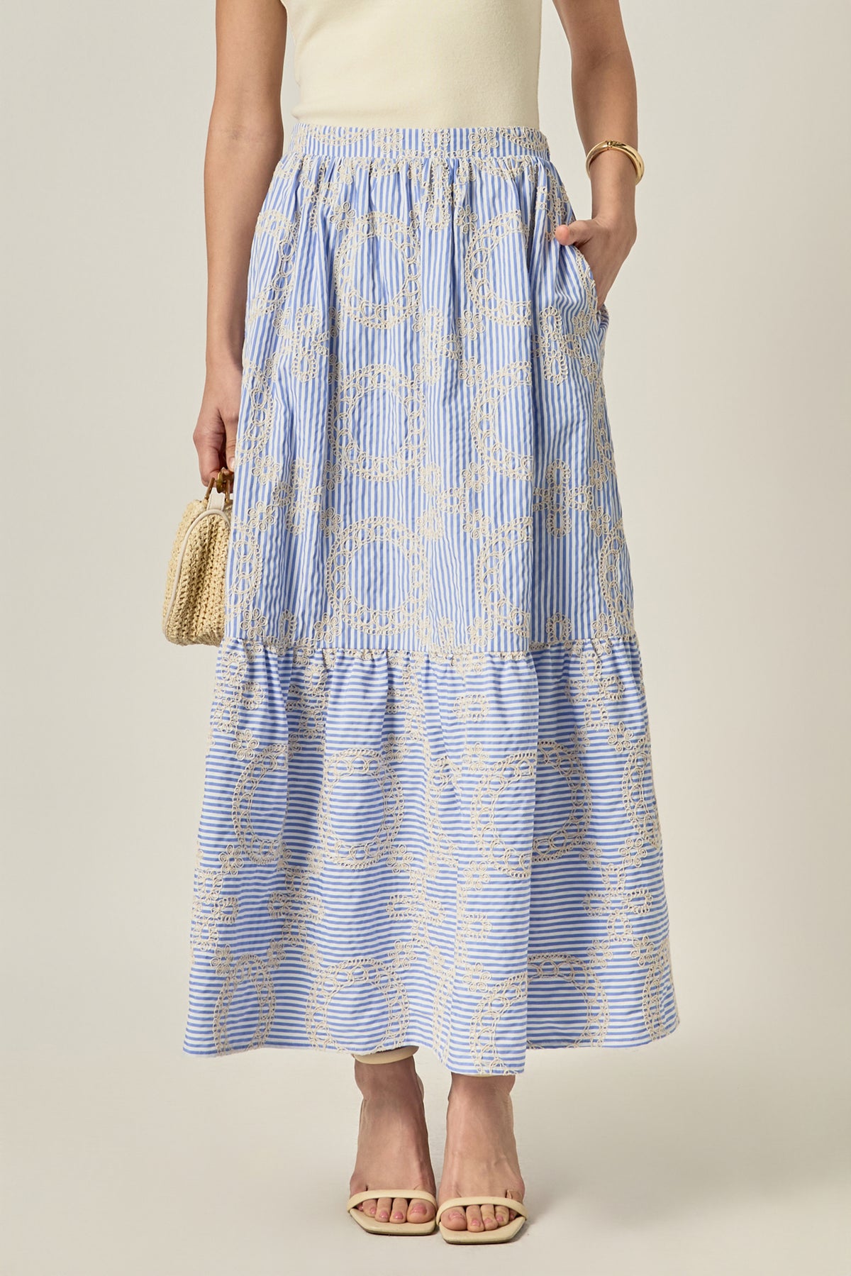 Gingham with Embroidered Midi Skirt