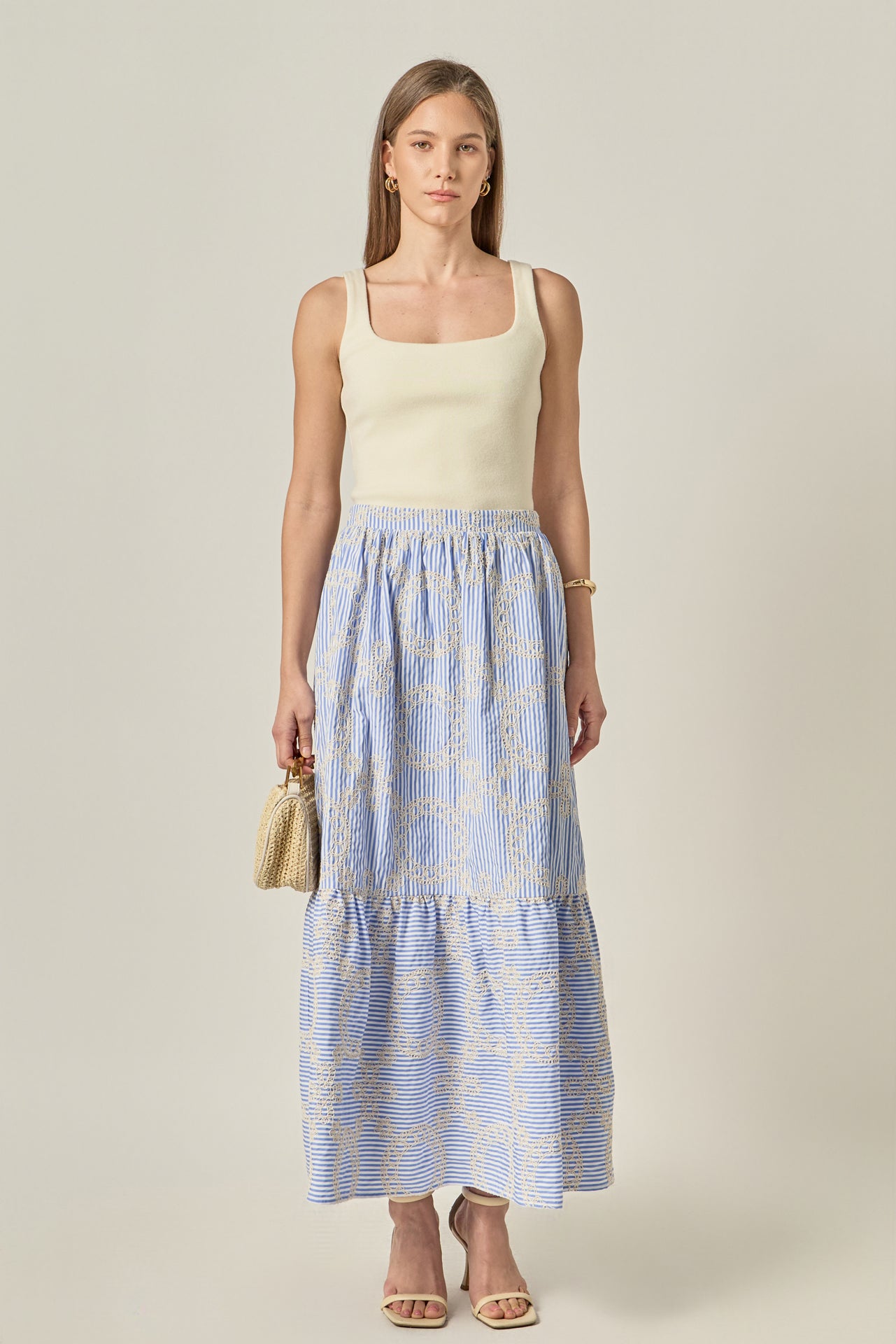Gingham with Embroidered Midi Skirt