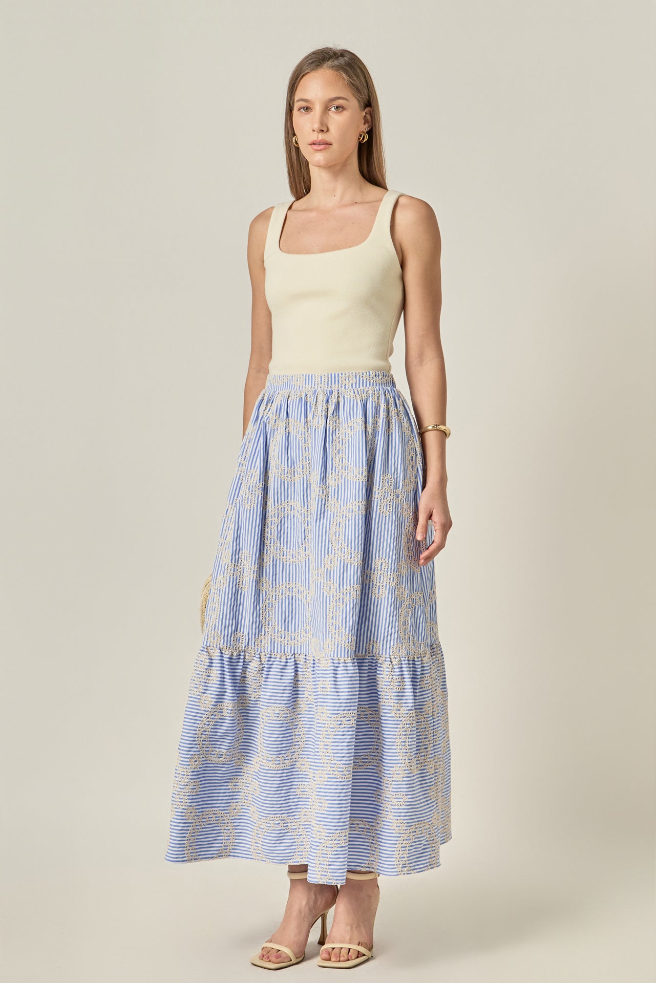 Gingham with Embroidered Midi Skirt
