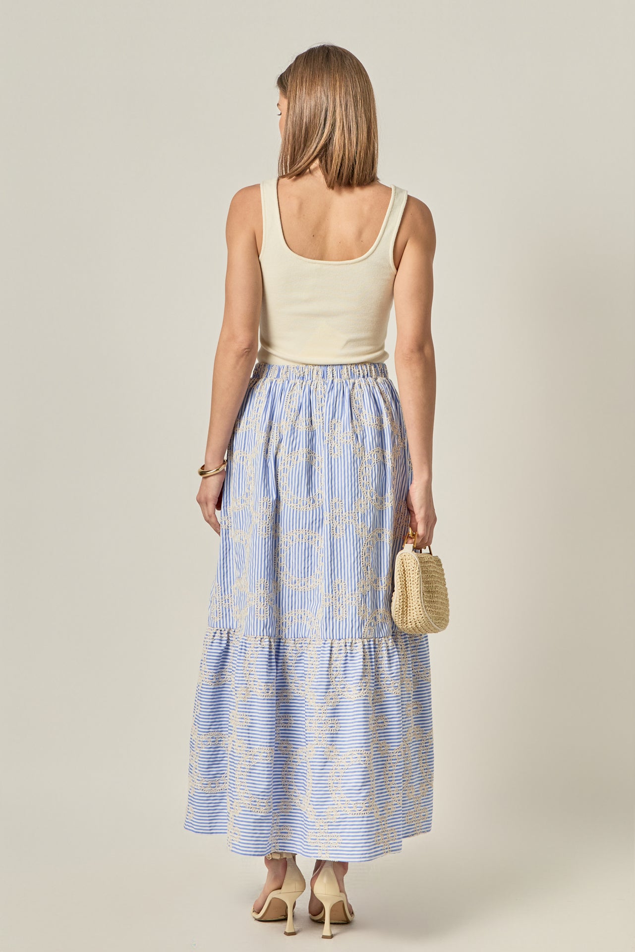 Gingham with Embroidered Midi Skirt