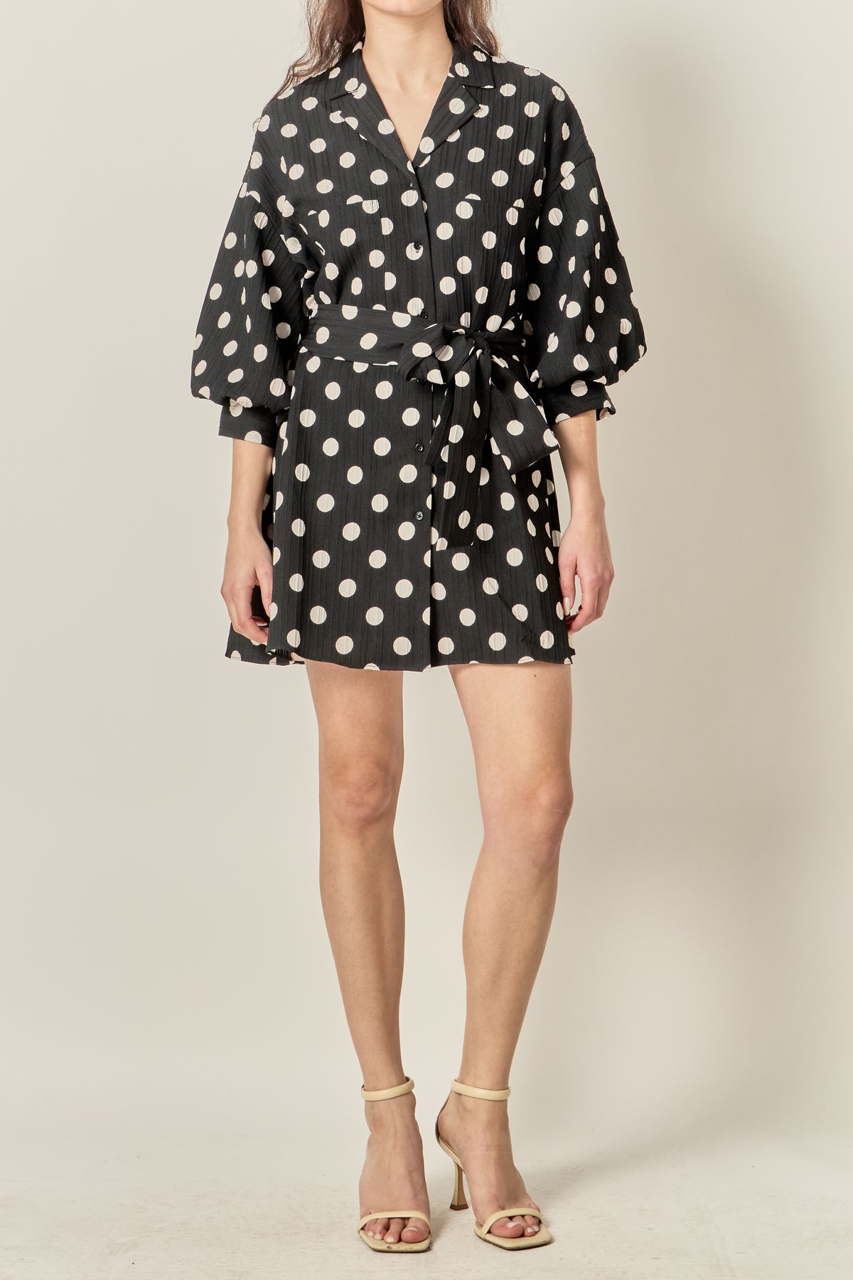 Polka Dot Belted Shirt Dress