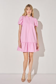 Stripe Short Puff Sleeve Mini Dress
