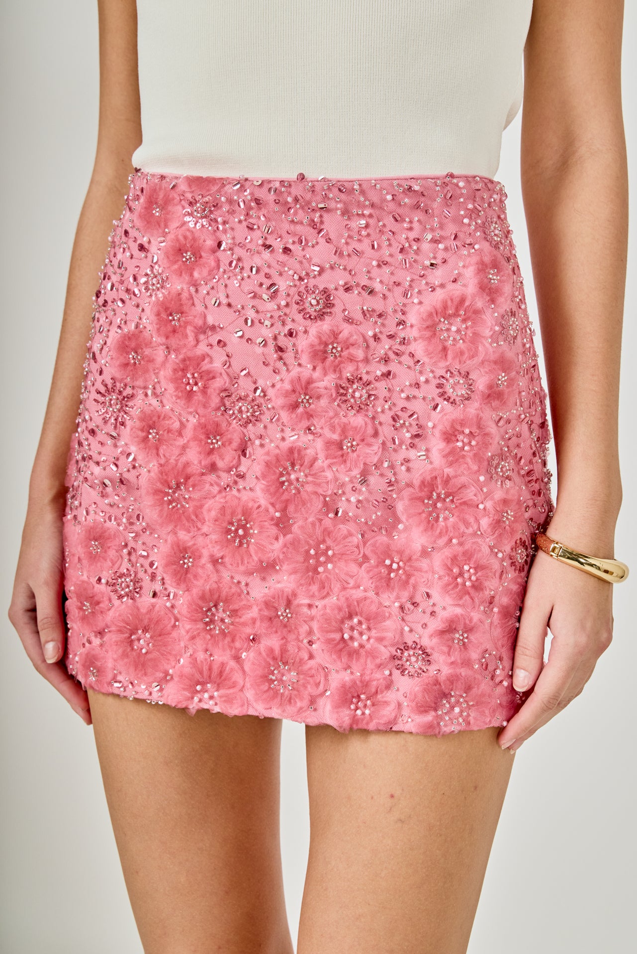 Floral Sequins Mini Skirt