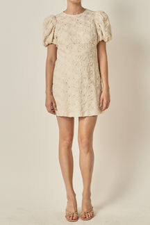 Textured Puff Sleeve Mini Dress