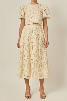 Openwork Lace Midi Skirt