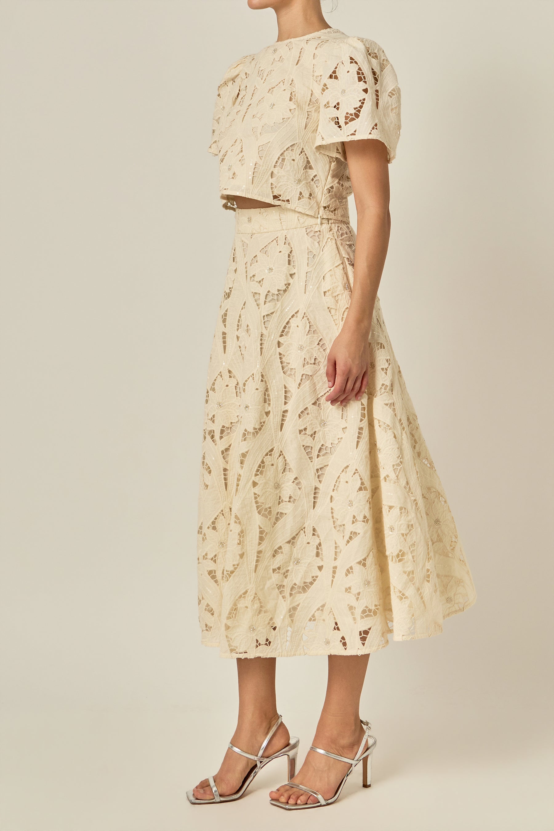 Openwork Lace Midi Skirt