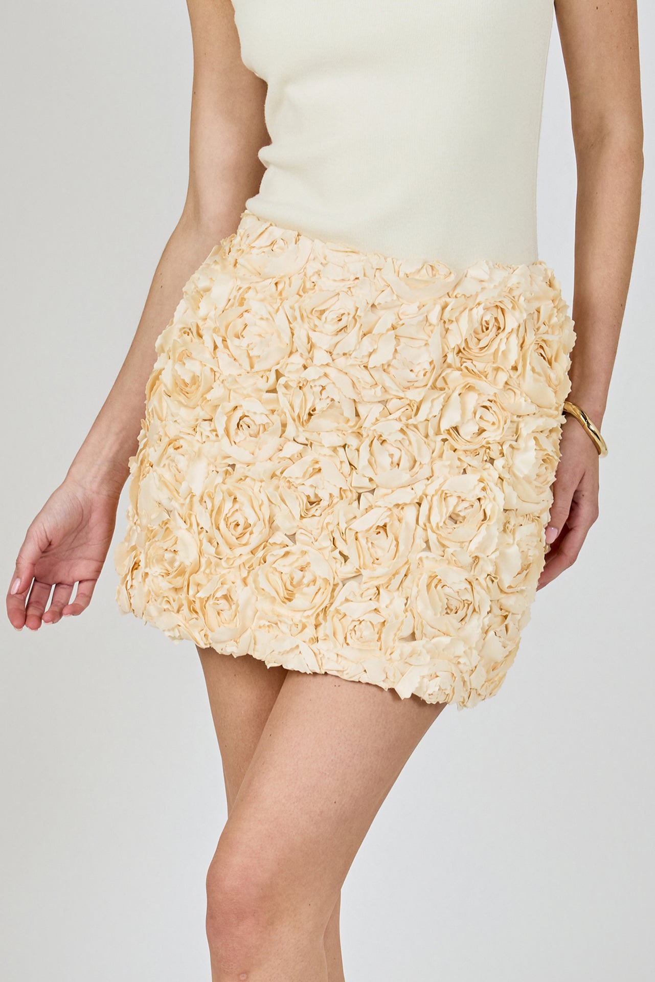 Cream 3D Rose Mini Skirt