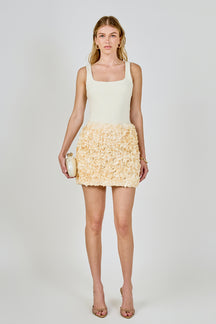 Cream 3D Rose Mini Skirt