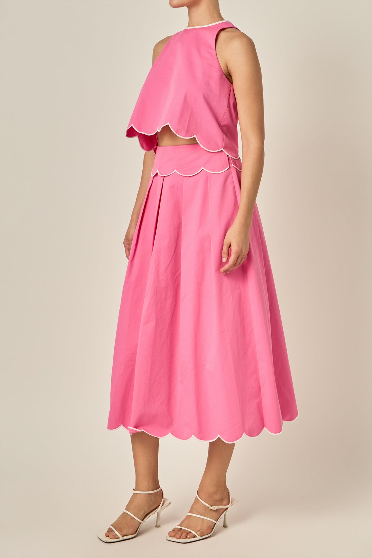 Scalloped Hem Midi Skirt