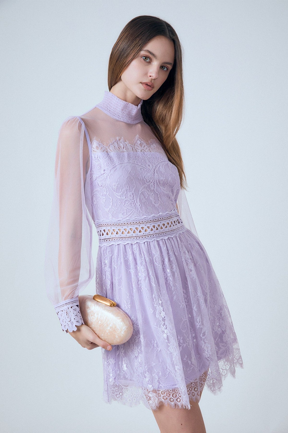 ENDLESS ROSE - Long Sleeve Lace Mini Dress - DRESSES available at Objectrare