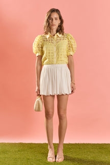 Short Sleeve Organza Grid Blouse