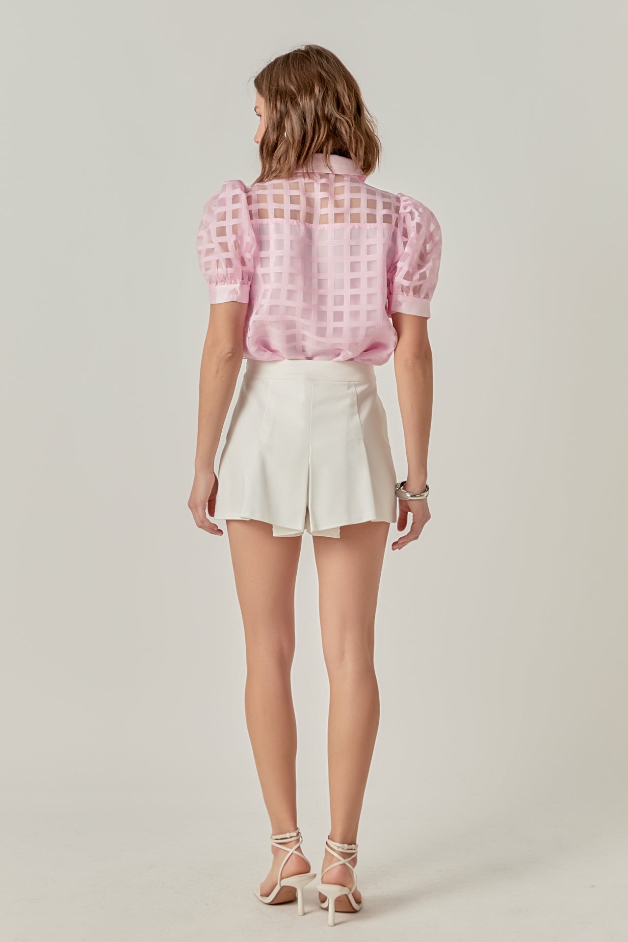 Short Sleeve Organza Grid Blouse
