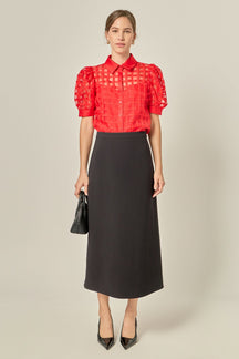 Short Sleeve Organza Grid Blouse