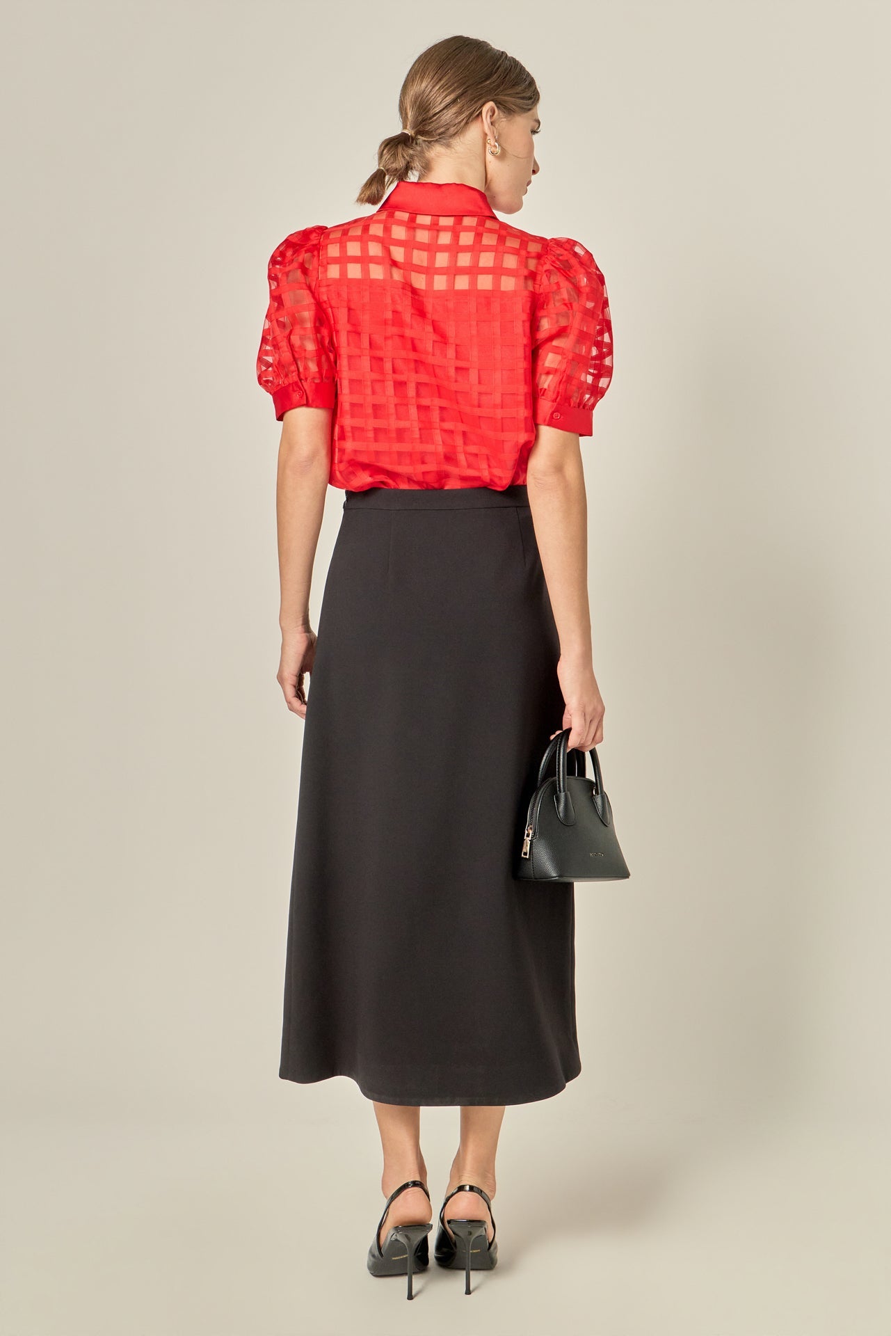 Short Sleeve Organza Grid Blouse