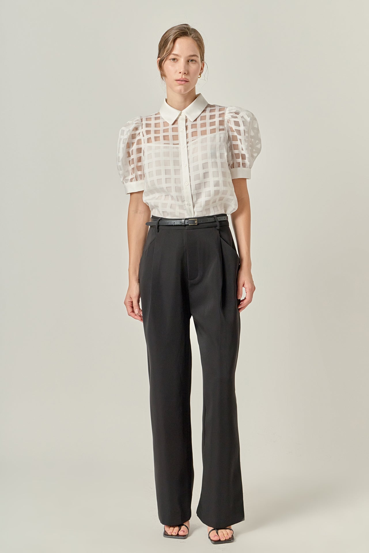 Short Sleeve Organza Grid Blouse