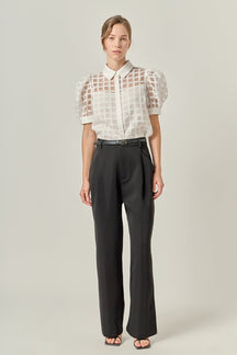 Short Sleeve Organza Grid Blouse