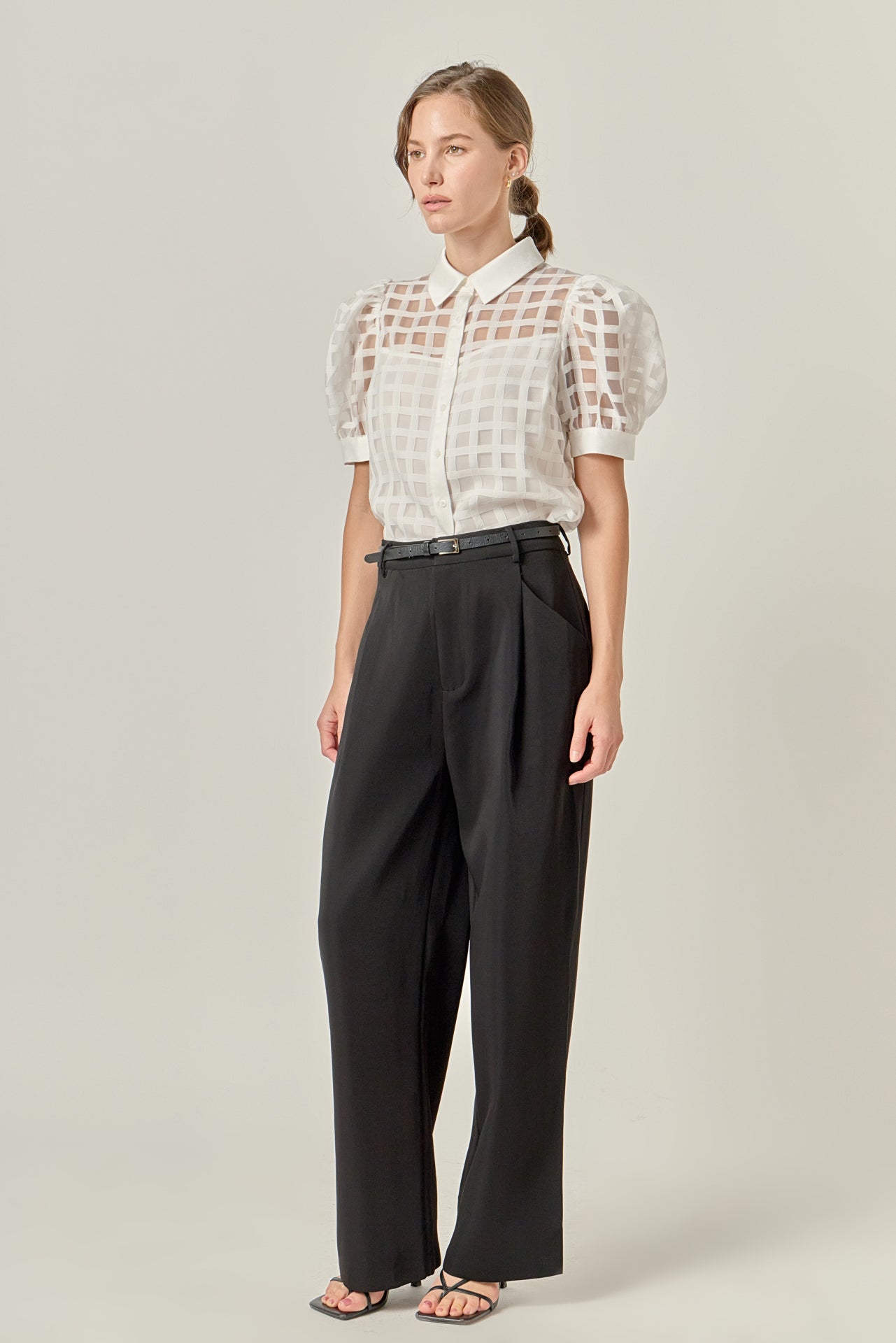 Short Sleeve Organza Grid Blouse