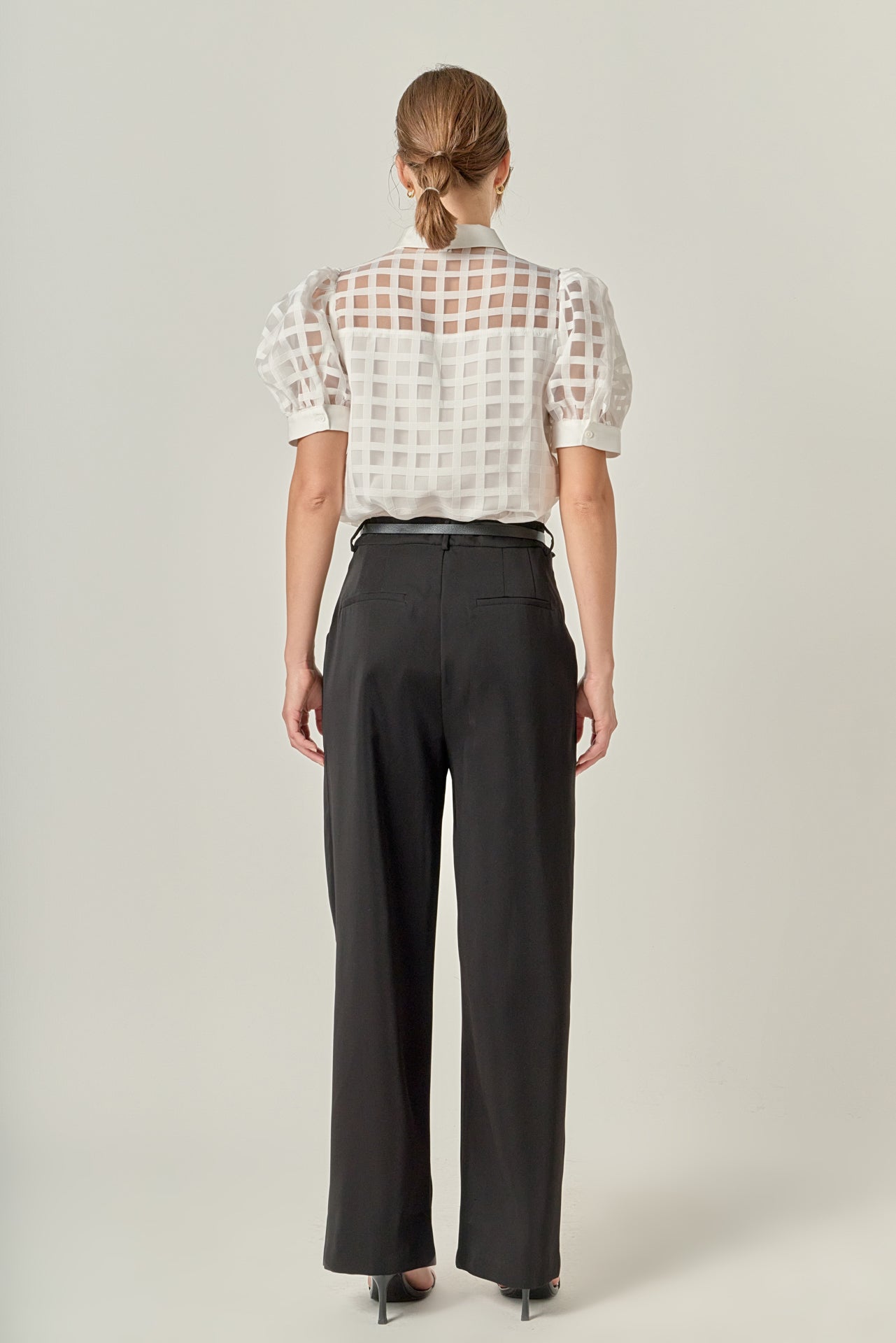 Short Sleeve Organza Grid Blouse