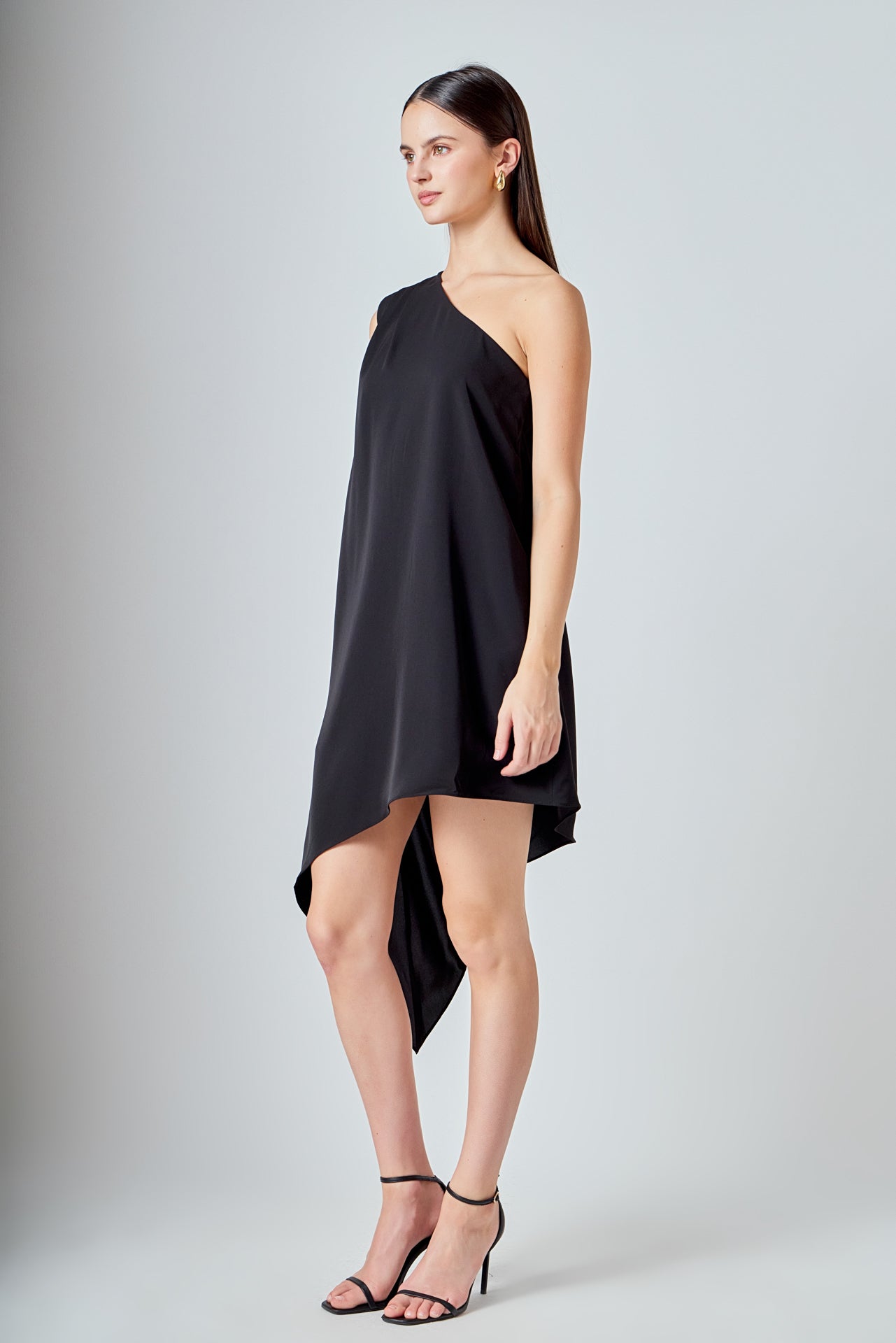 Shoulder Pintucked Asymmetrical Mini Dress
