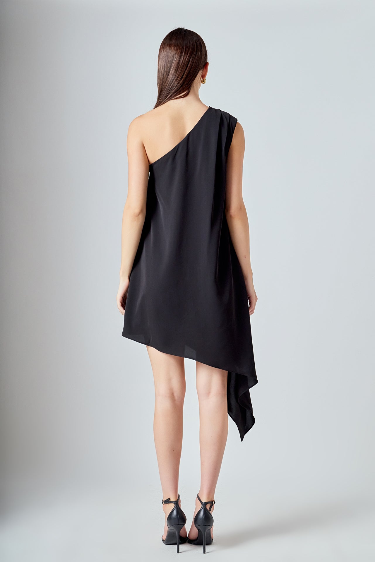 Shoulder Pintucked Asymmetrical Mini Dress