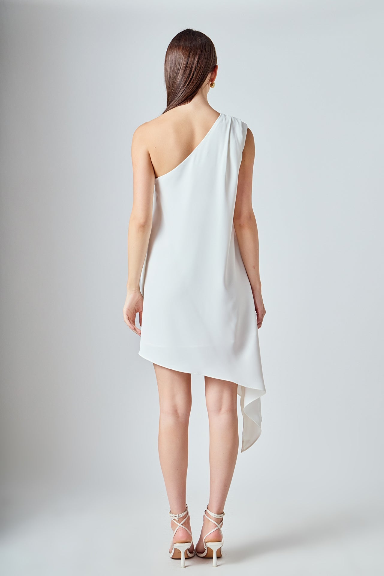Shoulder Pintucked Asymmetrical Mini Dress