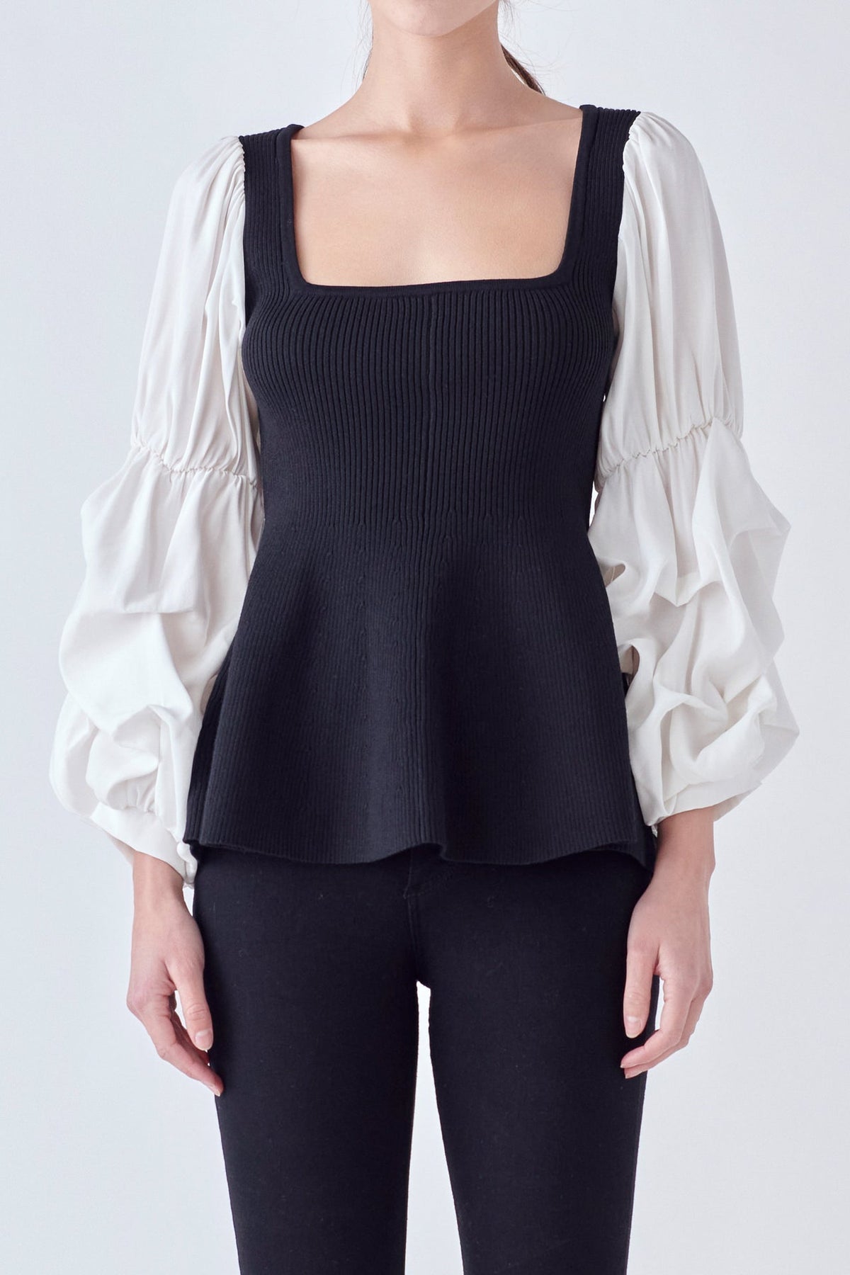 Mixed Media Ribbed Top