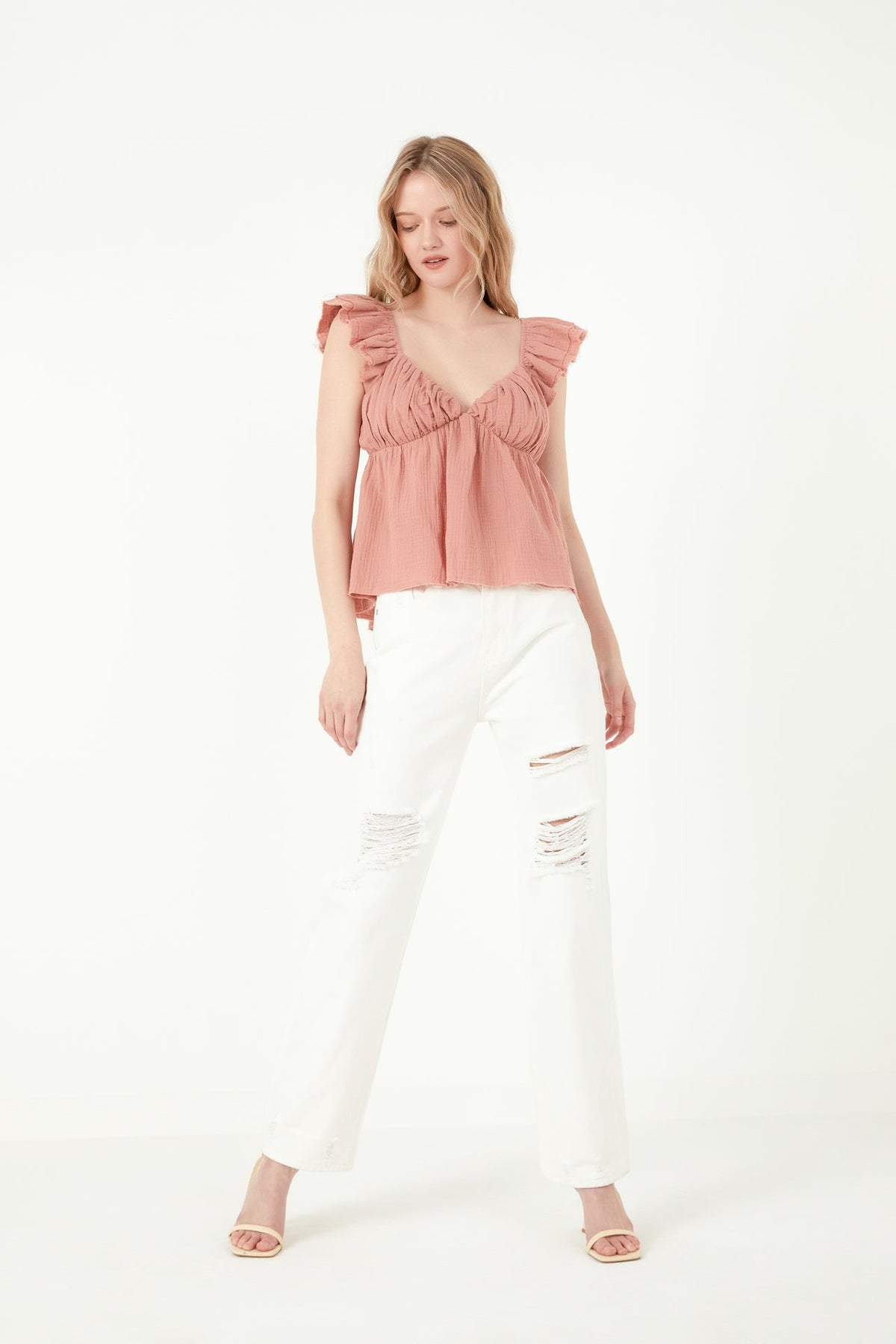 FREE THE ROSES - Sweet Heart Neck Raw Edge Top - TOPS available at Objectrare