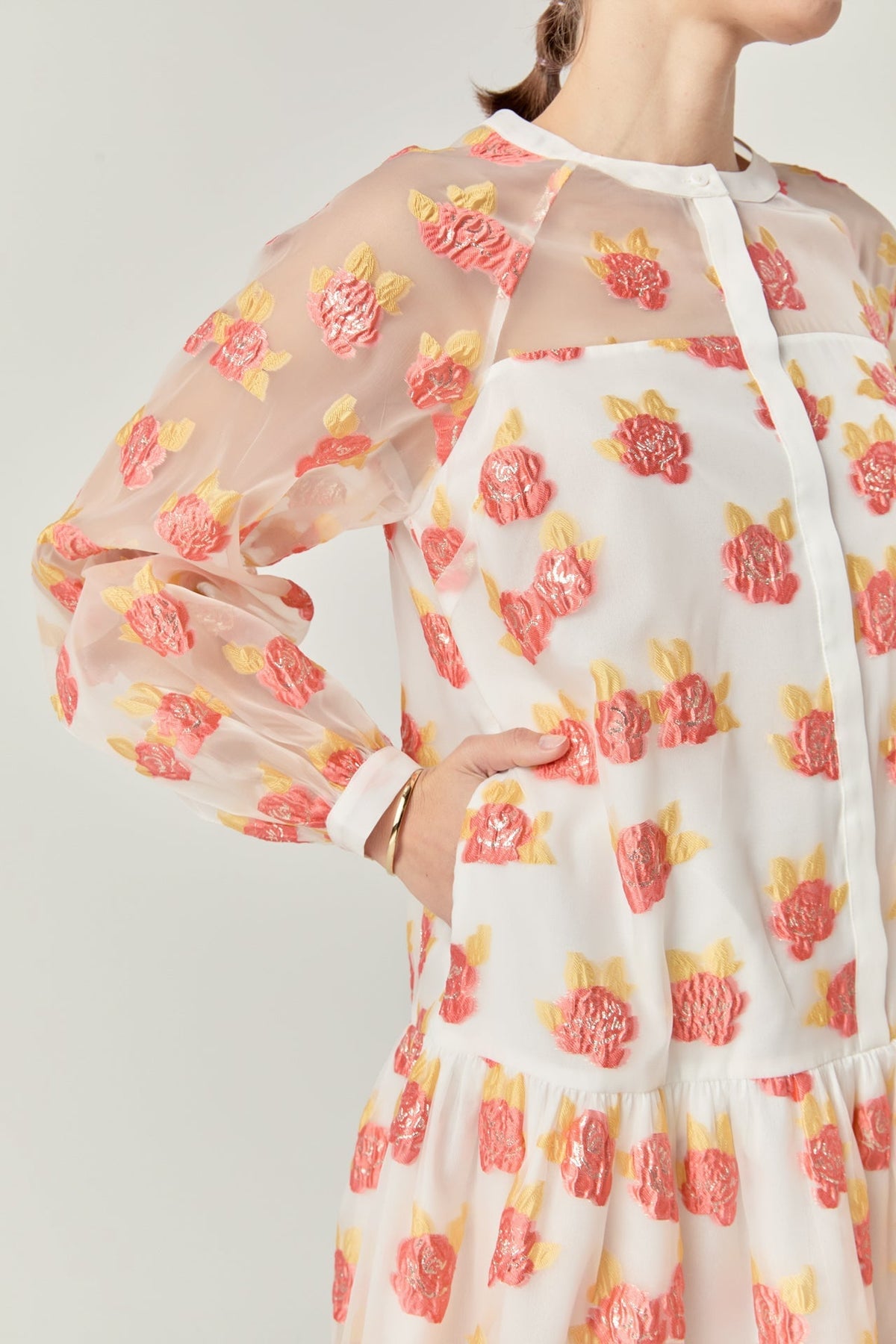 ENGLISH FACTORY - Floral Organza Buttoned Mini Dress - DRESSES available at Objectrare