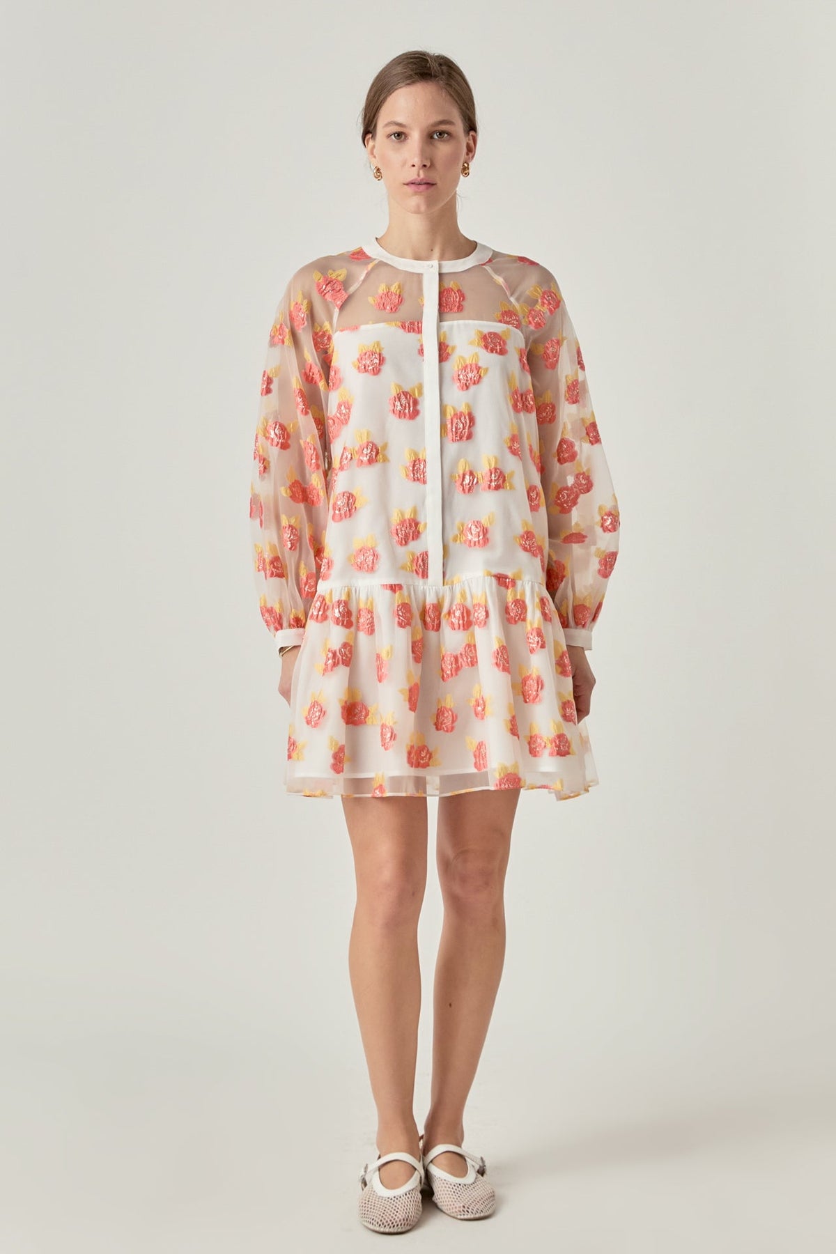 ENGLISH FACTORY - Floral Organza Buttoned Mini Dress - DRESSES available at Objectrare