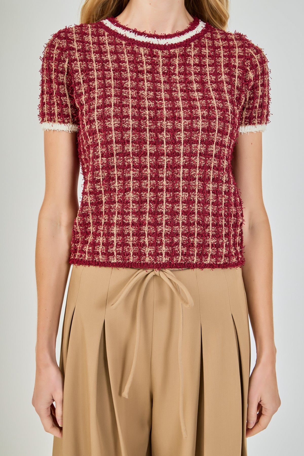 Textured Check Knit Top