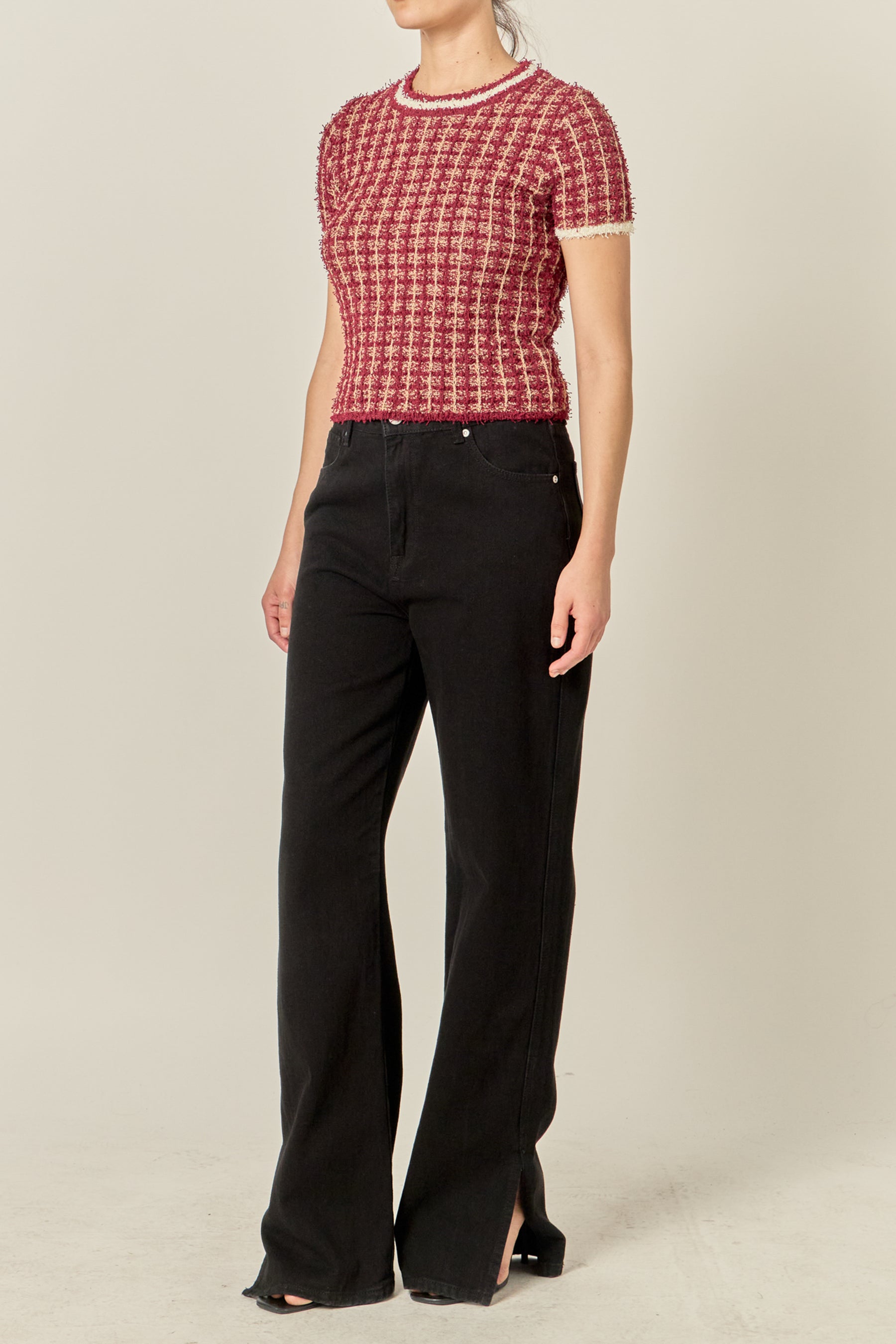 Textured Check Knit Top