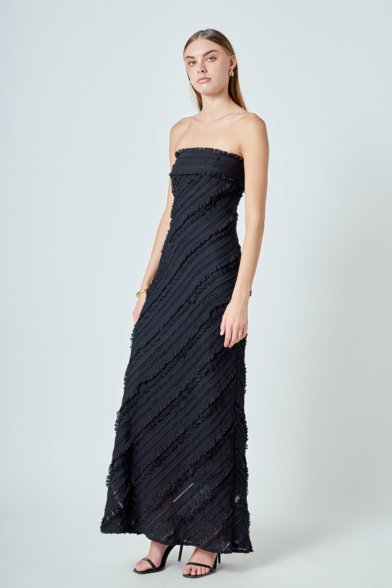 Strapless Ruffled Maxi Dress