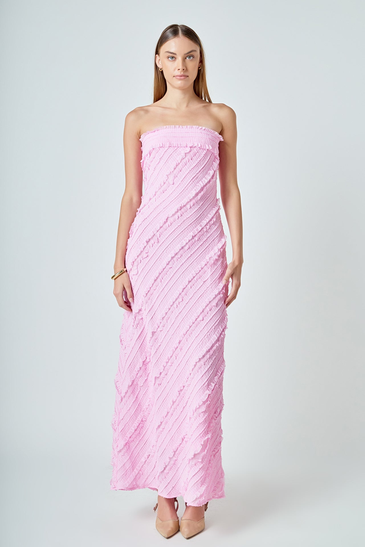 Strapless Ruffled Maxi Dress