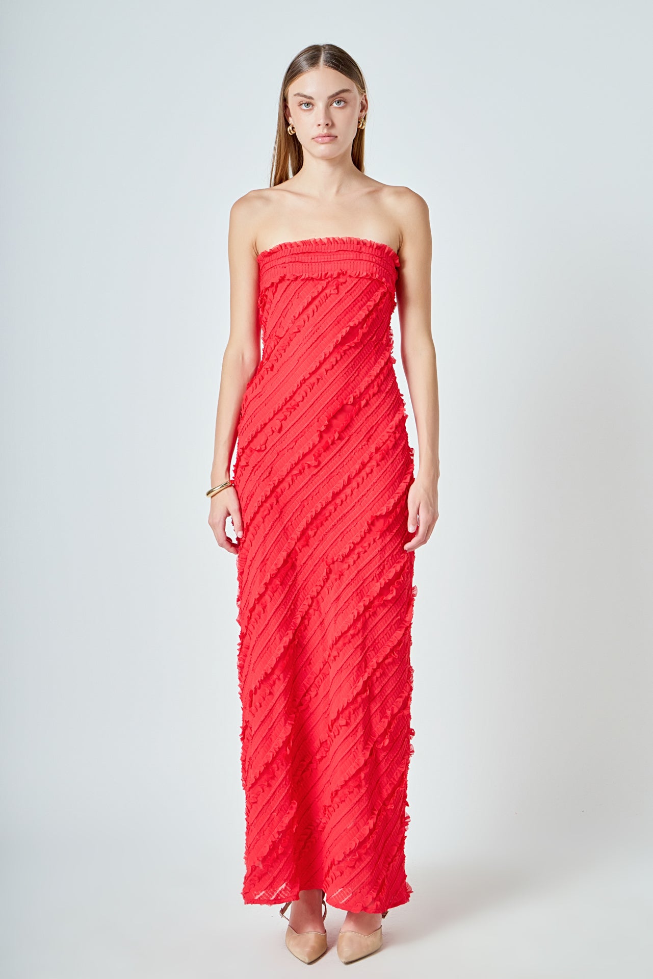 Strapless Ruffled Maxi Dress