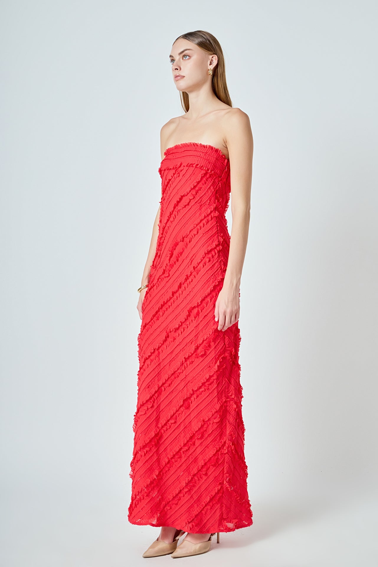 Strapless Ruffled Maxi Dress
