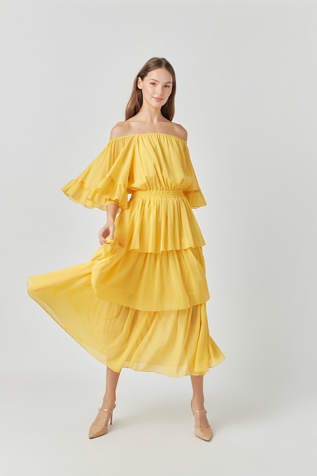 Off-The-Shoulder Tiered Maxi Dress