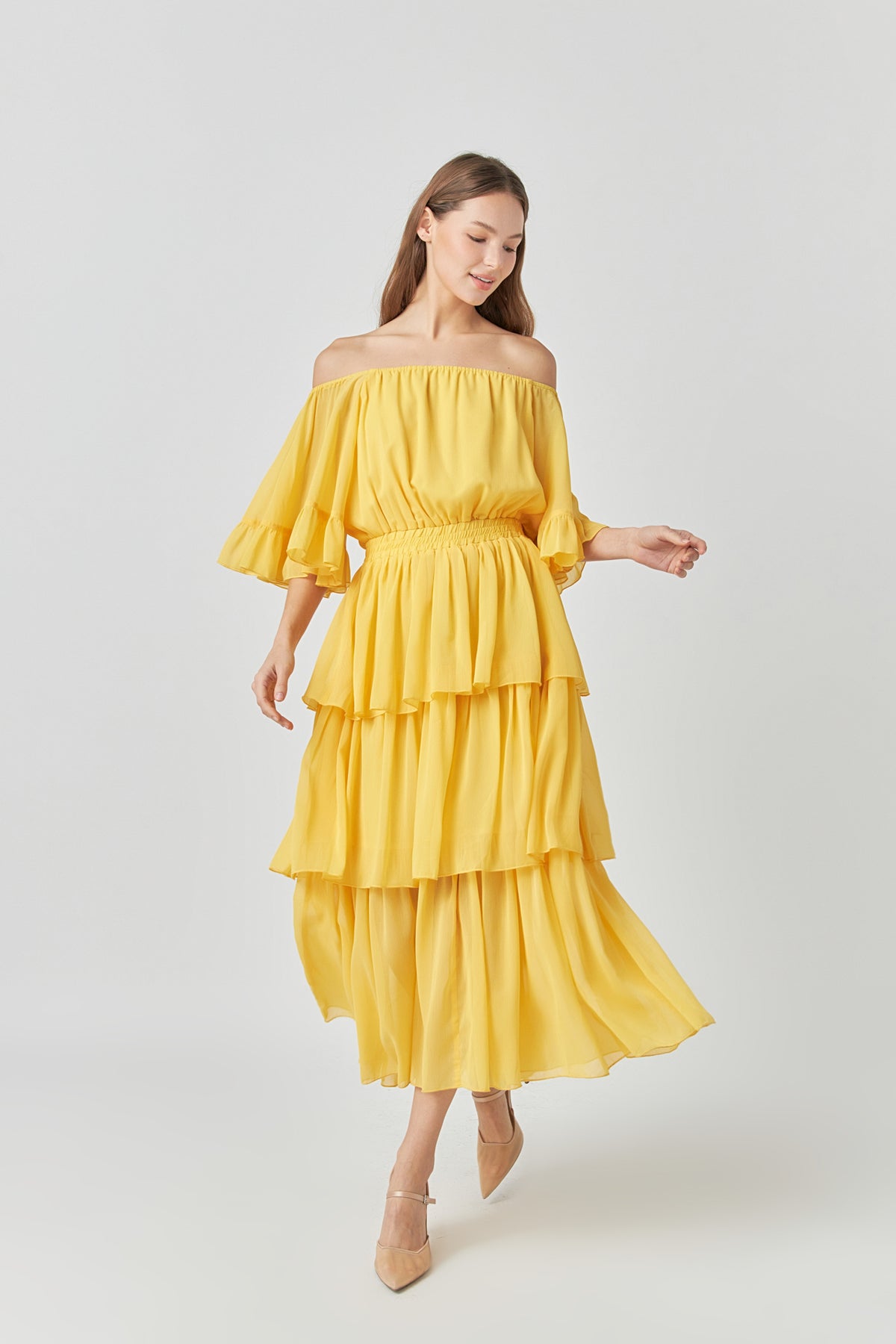 Off-The-Shoulder Tiered Maxi Dress