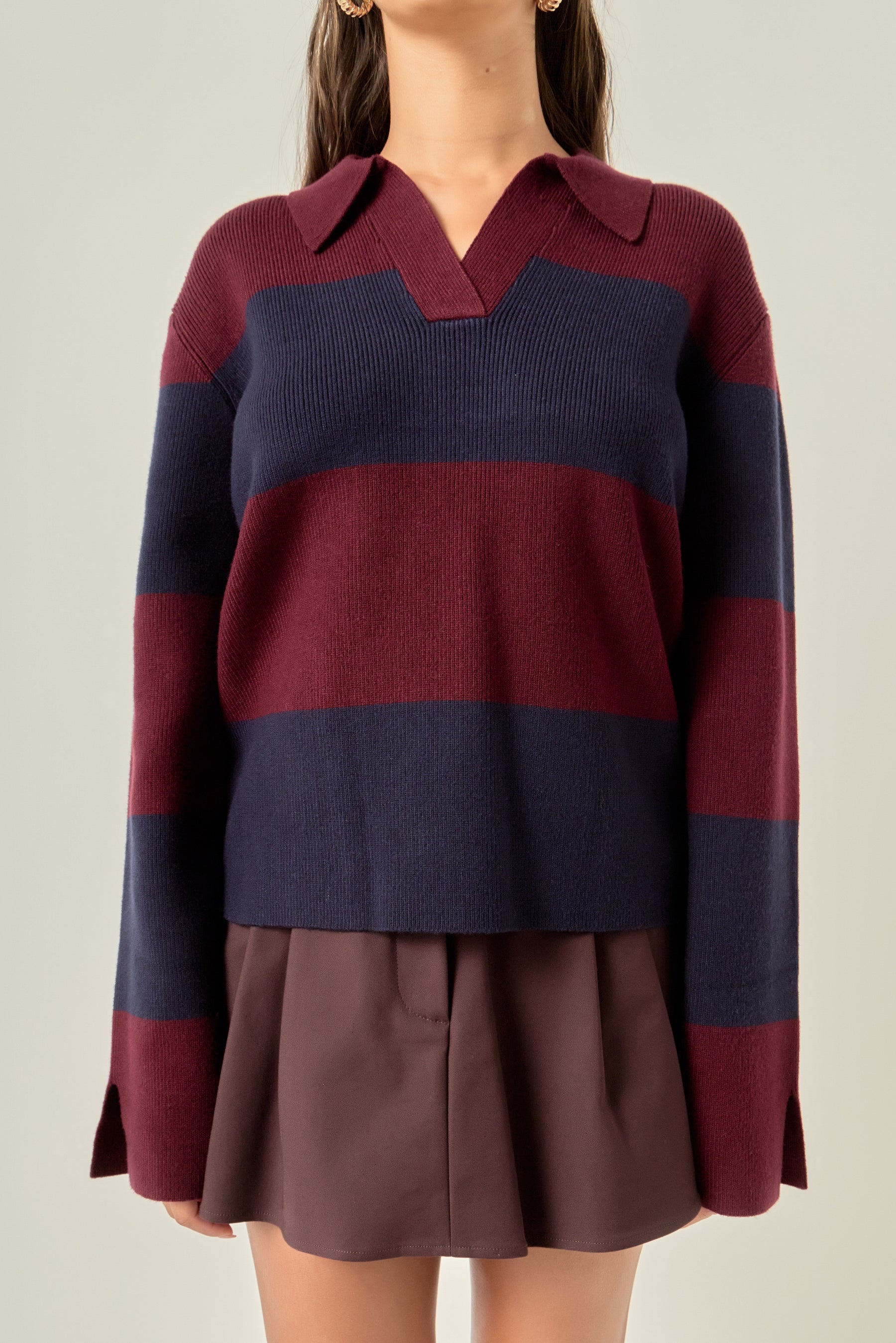 Striped Collared Knit Sweater