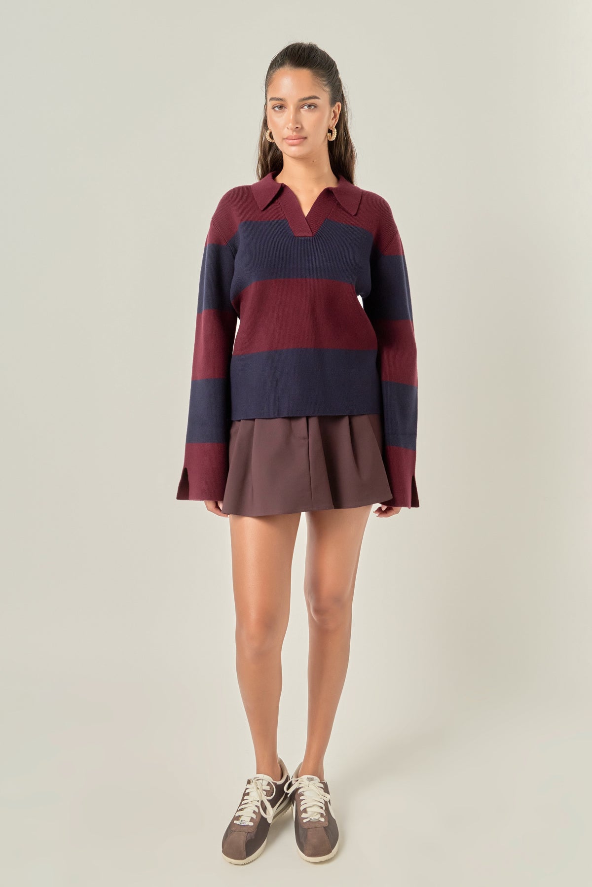 Striped Collared Knit Sweater