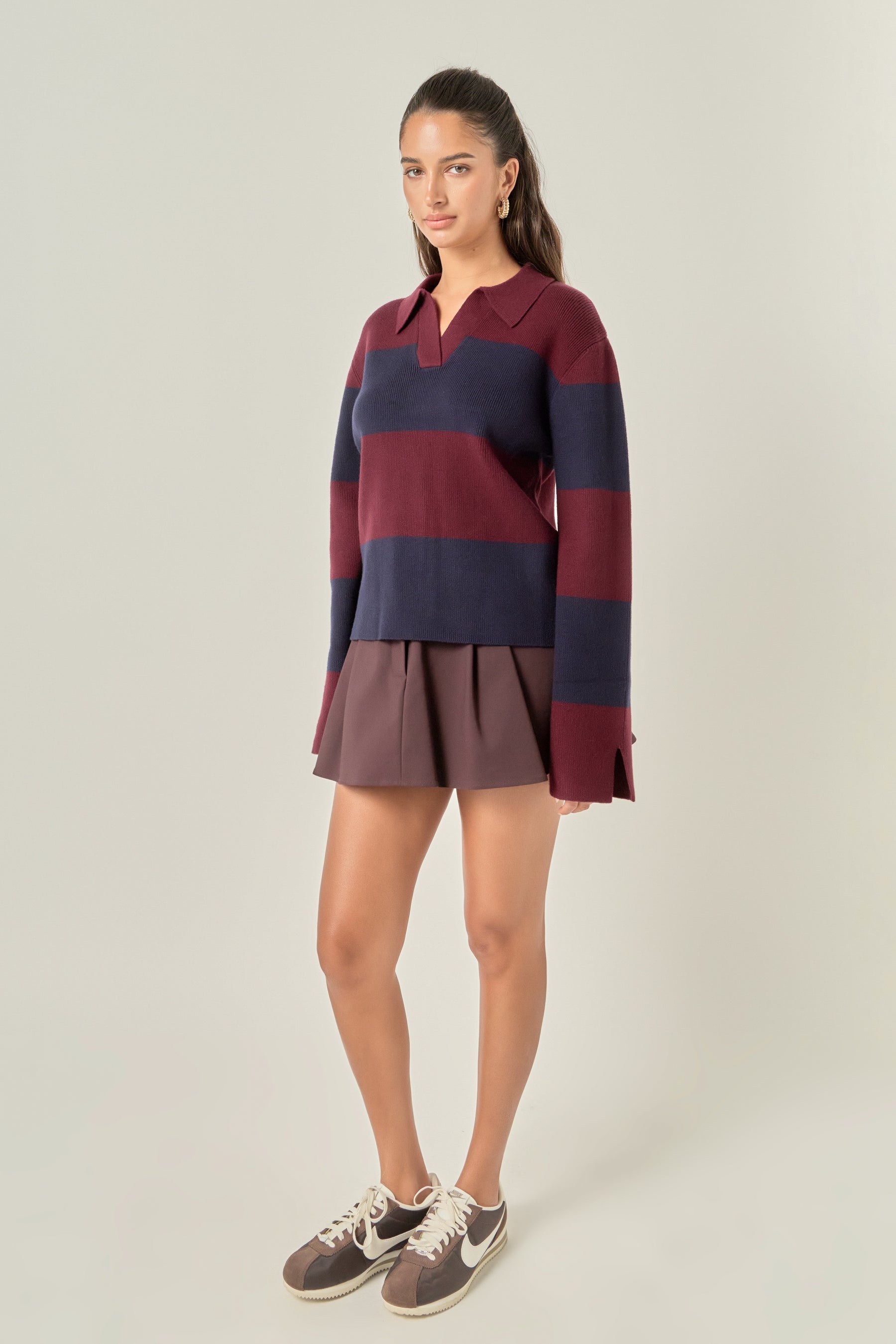 Striped Collared Knit Sweater