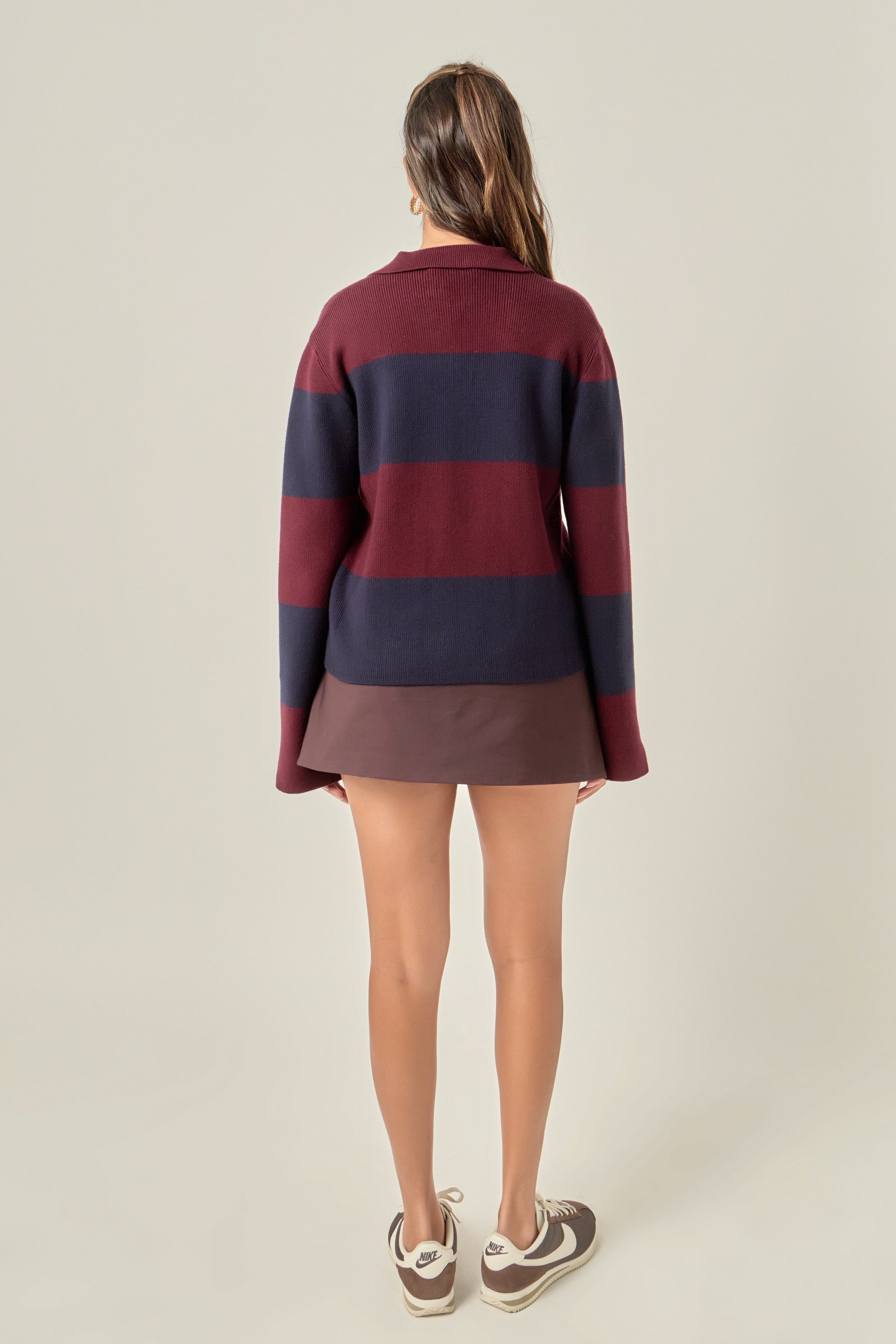 Striped Collared Knit Sweater