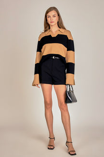 Striped Collared Knit Sweater