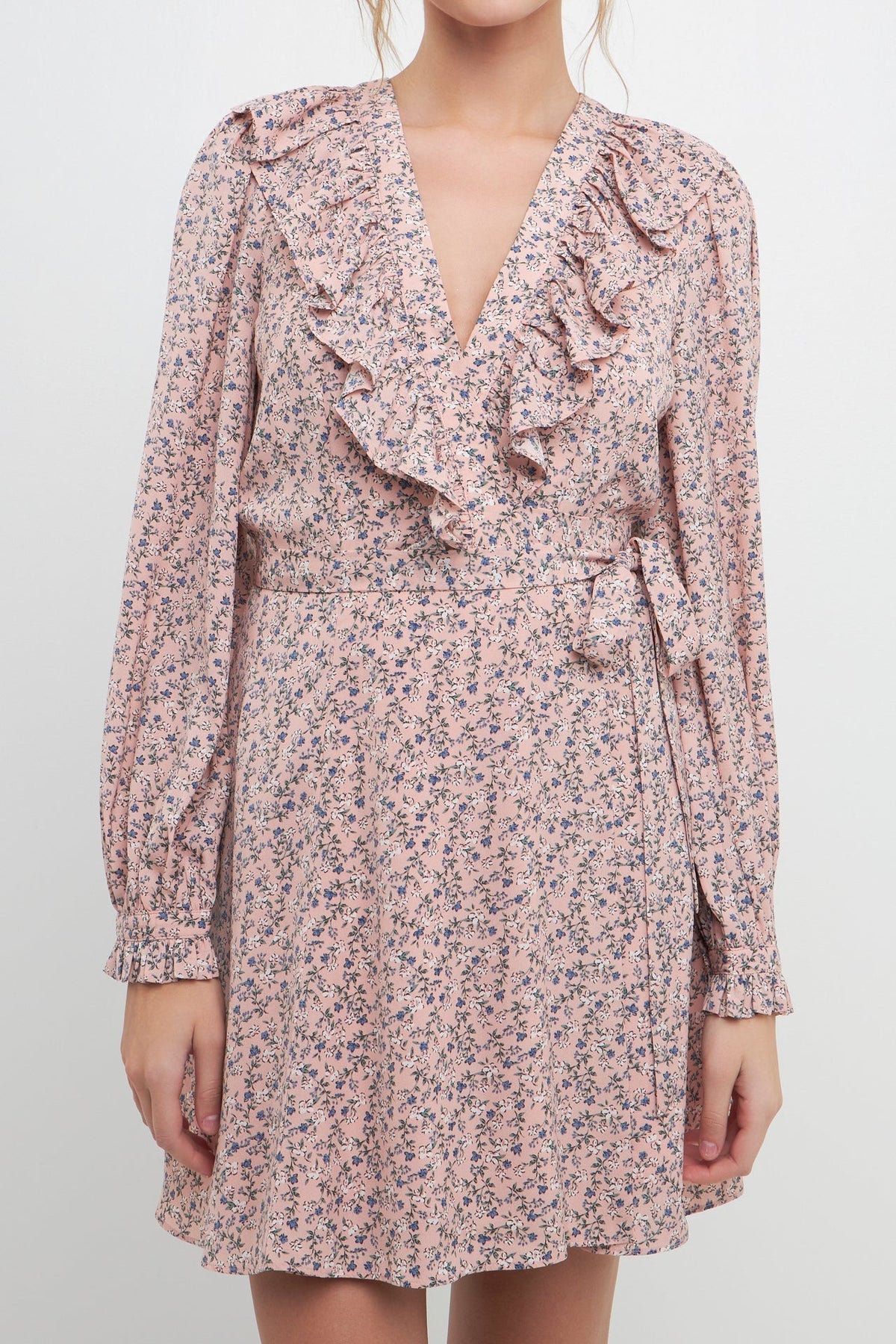 FREE THE ROSES - Wrapped Mini Dress with Ruffled Neckline - DRESSES available at Objectrare